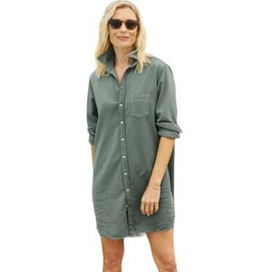 Frank & Eileen Mary 100% Linen Button Up Classic Shirt Dress Thyme Green XS New